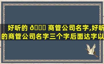 好听的 🐞 商管公司名字,好听的商管公司名字三个字后面达字以 🐎 上